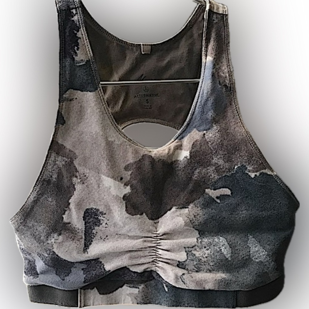 Small Alternative Apparel Move Sports Bra - Blue Gray & White Cloud Swirl